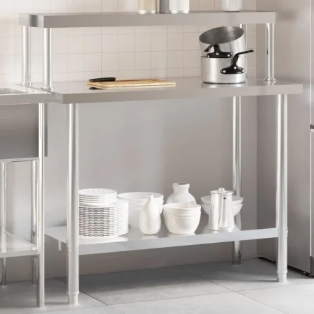 Mesa de trabajo para cocina con estante acero inox 110x55x120cm de , Restauración - Ref: Foro24-3208895, Precio: 225,19 €, De...