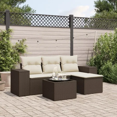 Set comedor de jardín 5 piezas y cojines ratán sintético marrón von , Gartensets - Ref: Foro24-3254820, Preis: 331,43 €, Raba...
