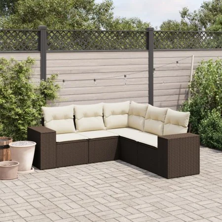 Set comedor de jardín 5 piezas y cojines ratán sintético marrón de , Conjuntos de jardín - Ref: Foro24-3222552, Precio: 370,2...