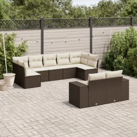 Set de sofás de jardín 9 pzas y cojines ratán sintético marrón by , Garden sets - Ref: Foro24-3255360, Price: 618,88 €, Disco...