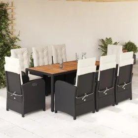 9 pcs garden dining set and cushions synthetic rattan black by , Garden sets - Ref: Foro24-3212228, Price: 1,00 €, Discount: %
