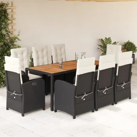 9-teiliges Garten-Esszimmerset und Kissen synthetisches Rattan schwarz von , Gartensets - Ref: Foro24-3212228, Preis: 1,00 €,...