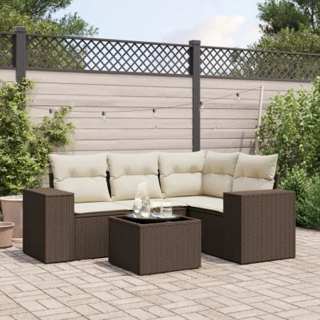 5-piece garden dining set and cushions synthetic rattan brown by , Garden sets - Ref: Foro24-3254860, Price: 370,31 €, Discou...