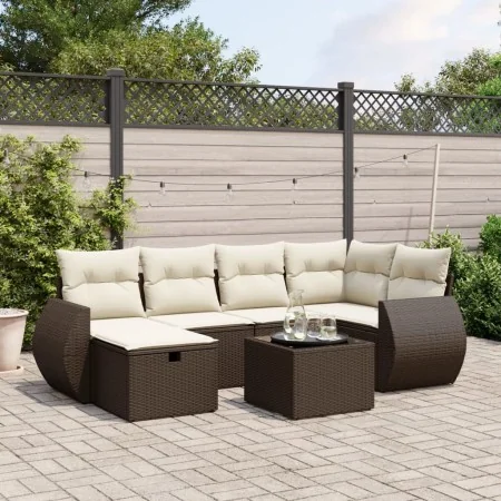 7-piece garden sofa set with brown PE rattan cushions by , Garden sets - Ref: Foro24-3264119, Price: 476,00 €, Discount: %