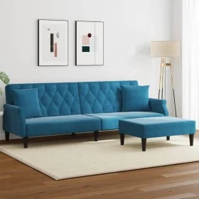 2-seater sofa bed with pillows and blue velvet stool by , Sofas - Ref: Foro24-3216218, Price: 374,33 €, Discount: %