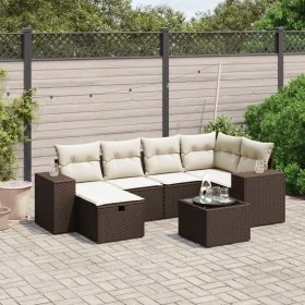 7-piece garden sofa set with brown PE rattan cushions by , Garden sets - Ref: Foro24-3264429, Price: 470,63 €, Discount: %