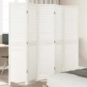 Biombo separador de 5 paneles madera maciza Paulownia blanco de , Divisores de ambientes - Ref: Foro24-358838, Precio: 136,08...