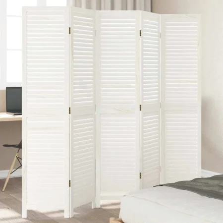 5-panel solid wood Paulownia white room divider by , Room dividers - Ref: Foro24-358838, Price: 136,08 €, Discount: %