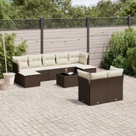 Set de sofás de jardín 10 pzas y cojines ratán sintético marrón by , Garden sets - Ref: Foro24-3250162, Price: 617,72 €, Disc...