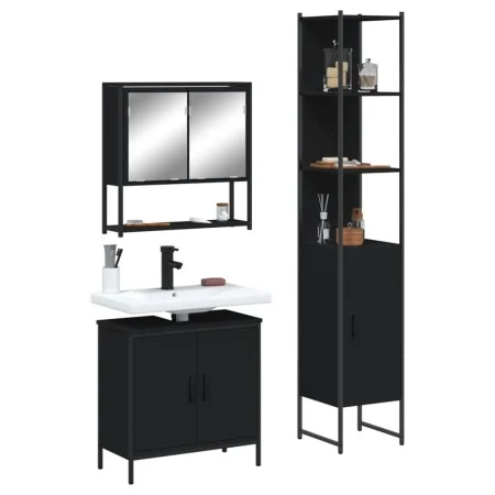 3-teiliges Badmöbel-Set Sperrholz schwarz von , Badezimmermöbel - Ref: Foro24-3214680, Preis: 185,44 €, Rabatt: %