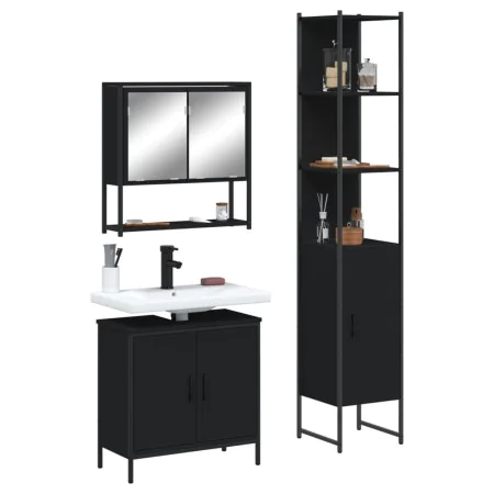 Juego de muebles de baño 3 pzas madera contrachapada negro de , Muebles de baño - Ref: Foro24-3214680, Precio: 185,00 €, Desc...