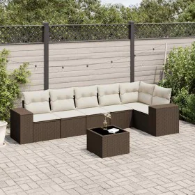 7-piece garden sofa set with brown PE rattan cushions by , Garden sets - Ref: Foro24-3222602, Price: 473,64 €, Discount: %