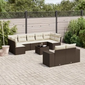 Set de sofás de jardín 10 pzas y cojines ratán sintético marrón by , Garden sets - Ref: Foro24-3223032, Price: 663,94 €, Disc...
