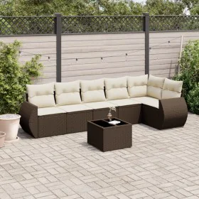 7-piece garden sofa set with brown PE rattan cushions by , Garden sets - Ref: Foro24-3221402, Price: 479,15 €, Discount: %