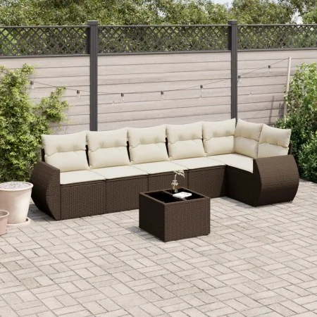 7-piece garden sofa set with brown PE rattan cushions by , Garden sets - Ref: Foro24-3221402, Price: 479,15 €, Discount: %