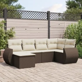 Set of 6-piece garden sofas and cushions synthetic rattan brown by , Modular outdoor sofas - Ref: Foro24-3221662, Price: 420,...