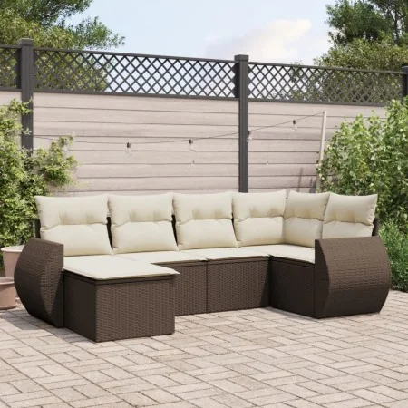 Set of 6-piece garden sofas and cushions synthetic rattan brown by , Modular outdoor sofas - Ref: Foro24-3221662, Price: 420,...
