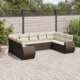 Set de sofás de jardín 9 pzas y cojines ratán sintético marrón by , Modular outdoor sofas - Ref: Foro24-3221802, Price: 620,0...