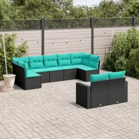 Set of 9 garden sofas with black synthetic rattan cushions by , Garden sets - Ref: Foro24-3219407, Price: 710,67 €, Discount: %