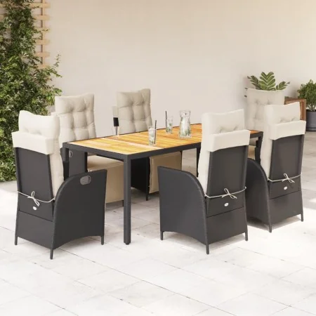 7 pcs garden dining set and cushions synthetic rattan black by , Garden sets - Ref: Foro24-3213336, Price: 970,38 €, Discount: %