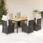 Set de comedor de jardín 7 pzas y cojines ratán sintético negro de , Conjuntos de jardín - Ref: Foro24-3213336, Precio: 972,5...