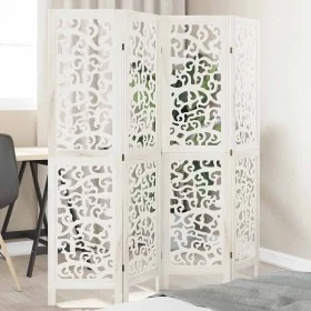 Biombo separador de 4 paneles madera maciza Paulownia blanco de , Divisores de ambientes - Ref: Foro24-358737, Precio: 110,56...