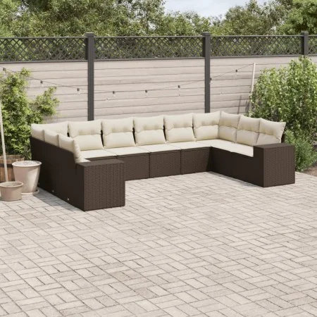 Set of 10 garden sofas and cushions synthetic rattan brown by , Garden sets - Ref: Foro24-3223072, Price: 676,01 €, Discount: %