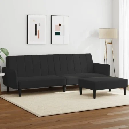 Sofá cama de 2 plazas con taburete terciopelo negro de , Sofás - Ref: Foro24-3216253, Precio: 344,55 €, Descuento: %