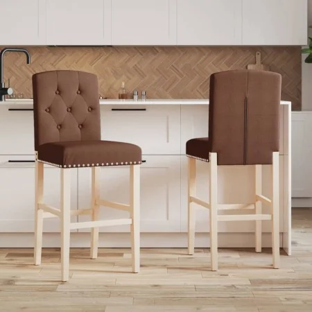 High stools 2 pcs solid rubber wood and fabric by , Kitchen stools - Ref: Foro24-4006203, Price: 86,01 €, Discount: %