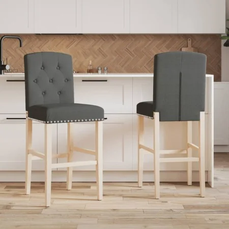 High stools 2 pcs solid rubber wood and fabric by , Kitchen stools - Ref: Foro24-4006201, Price: 123,18 €, Discount: %