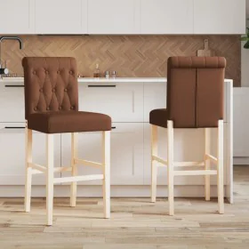 High stools 2 pcs solid rubber wood and fabric by , Kitchen stools - Ref: Foro24-4006217, Price: 93,42 €, Discount: %