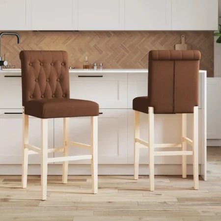 Hohe Hocker 2 Stück aus massivem Gummi, Holz und Stoff von , Küchenhocker - Ref: Foro24-4006217, Preis: 93,42 €, Rabatt: %