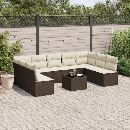 Set of 10 garden sofas and cushions synthetic rattan brown by , Garden sets - Ref: Foro24-3218083, Price: 622,77 €, Discount: %