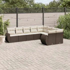 Set of 9 garden sofas and cushions synthetic rattan brown by , Modular outdoor sofas - Ref: Foro24-3221842, Price: 620,05 €, ...