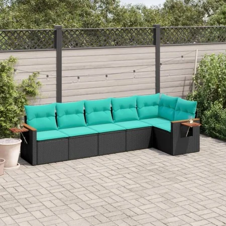 Set of 6 garden sofas with cushions synthetic rattan black by , Garden sets - Ref: Foro24-3226827, Price: 485,39 €, Discount: %