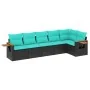 Set of 6 garden sofas with cushions synthetic rattan black by , Garden sets - Ref: Foro24-3226827, Price: 485,39 €, Discount: %