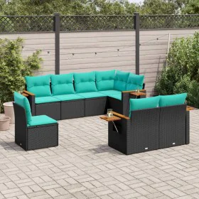 Set of 8 garden sofas with cushions black synthetic rattan by , Garden sets - Ref: Foro24-3227002, Price: 670,72 €, Discount: %
