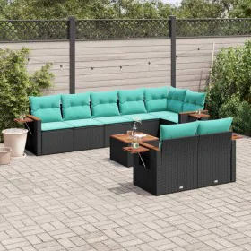 Set of 9 garden sofas with black synthetic rattan cushions by , Garden sets - Ref: Foro24-3226995, Price: 708,61 €, Discount: %