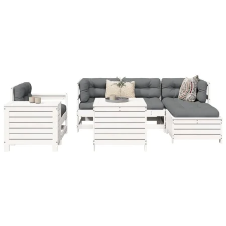 Set of garden sofas 7 pcs solid pine wood white by , Garden sets - Ref: Foro24-3250529, Price: 527,32 €, Discount: %