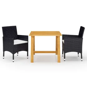 3-teiliges Garten-Esszimmerset mit schwarzen Kissen von , Gartensets - Ref: Foro24-3095890, Preis: 242,87 €, Rabatt: %