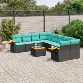 Set of 9 garden sofas with black synthetic rattan cushions by , Garden sets - Ref: Foro24-3226666, Price: 685,37 €, Discount: %