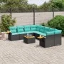 Set of 9 garden sofas with black synthetic rattan cushions by , Garden sets - Ref: Foro24-3226666, Price: 685,37 €, Discount: %
