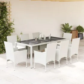 Garden dining set 9 pcs cushions synthetic rattan white glass by , Garden sets - Ref: Foro24-3278584, Price: 727,39 €, Discou...