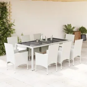 Garten-Esszimmergarnitur 9-teilige Kissen synthetisches Rattan, weißes Glas von , Gartensets - Ref: Foro24-3278584, Preis: 72...