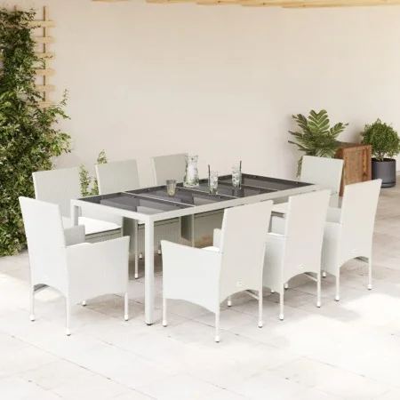 Garden dining set 9 pcs cushions synthetic rattan white glass by , Garden sets - Ref: Foro24-3278584, Price: 726,65 €, Discou...