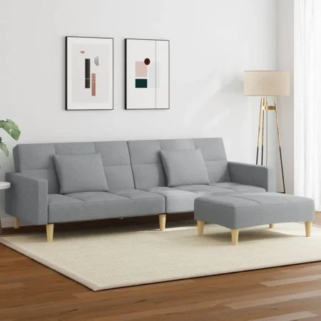 2-seater sofa bed with light gray fabric stool by , Sofas - Ref: Foro24-3258106, Price: 340,81 €, Discount: %