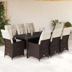 9 pcs garden dining set and cushions synthetic rattan brown by , Garden sets - Ref: Foro24-3276775, Price: 1,00 €, Discount: %