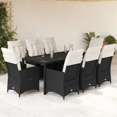 Set de comedor de jardín 9 pzas y cojines ratán sintético negro von , Gartensets - Ref: Foro24-3276698, Preis: 1,00 €, Rabatt: %