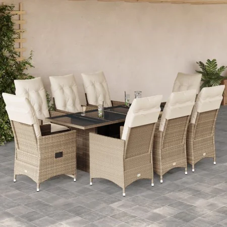 Set comedor de jardín 9 pzas con cojines ratán sintético beige by , Garden sets - Ref: Foro24-3276810, Price: 1,00 €, Discoun...