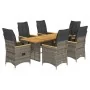 Set comedor jardín 7 pzas y cojines ratán sintético gris by , Garden sets - Ref: Foro24-3276852, Price: 900,13 €, Discount: %